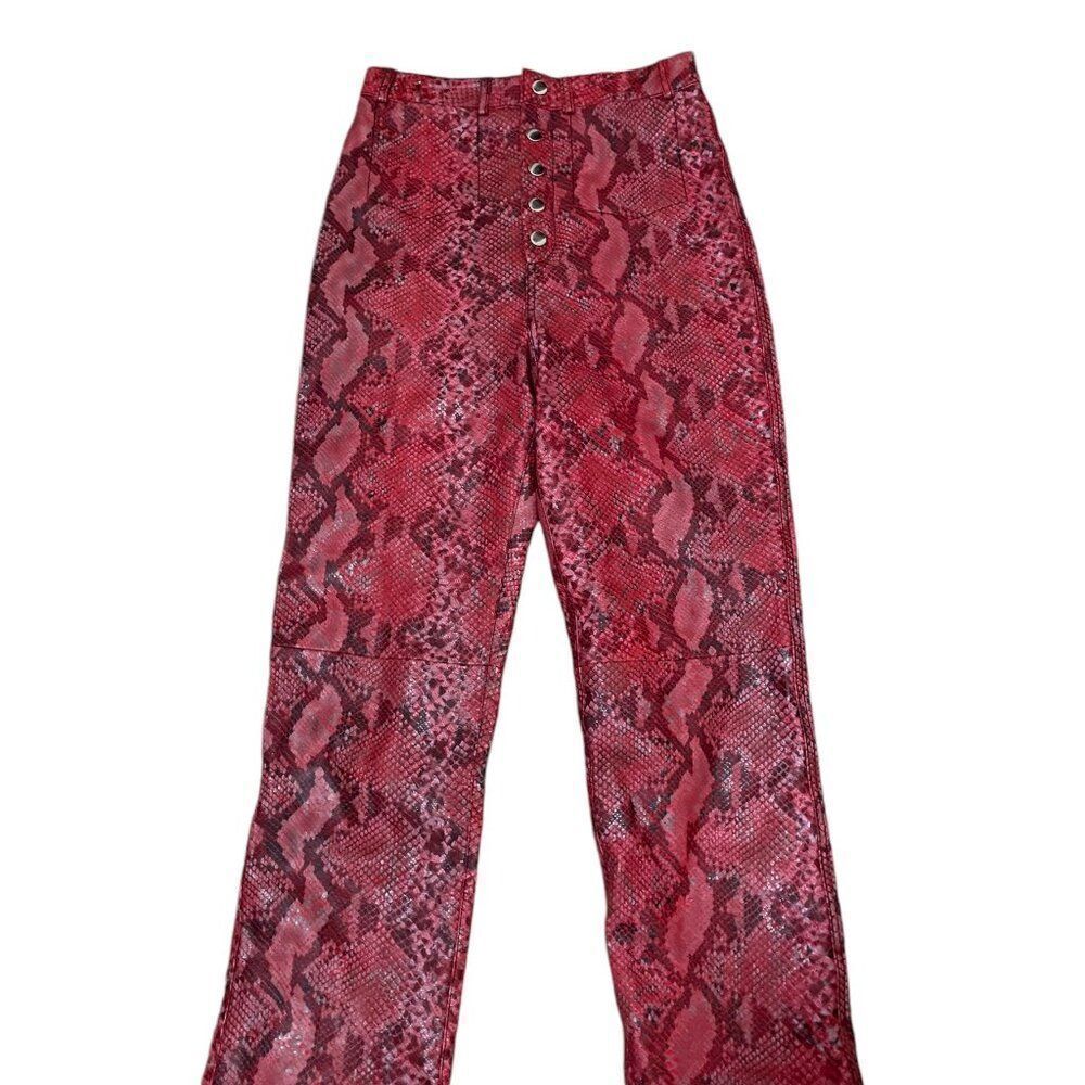 L’Academie Revolve The Serpent 100% Leather Pants In Red Snake Print Wmns Sz S